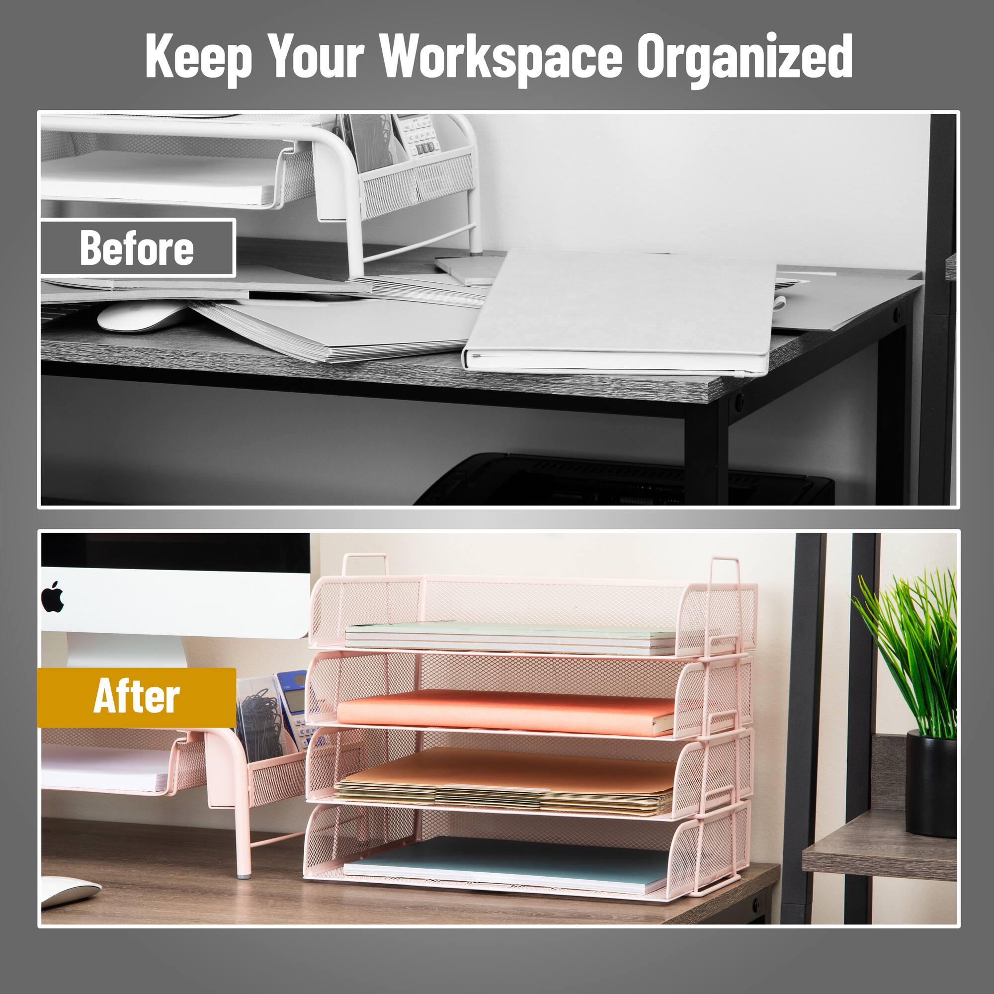 Mind Reader Stackable Paper Tray, Desktop Organizer, File Storage, Office, Metal Mesh, 4 Pcs